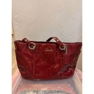 Coach Gallery Embossed Patent Leather East/West Tote Wine/Red Y2k